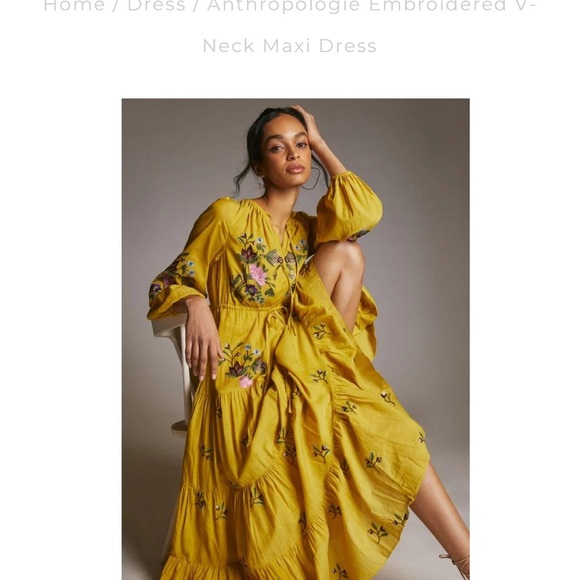 Anthropologie Samant Chauhan Gorgeous Floral Embroidered Yellow Dress - Picture 1 of 8